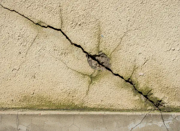 Before stucco repair - Settlement Crack Repair